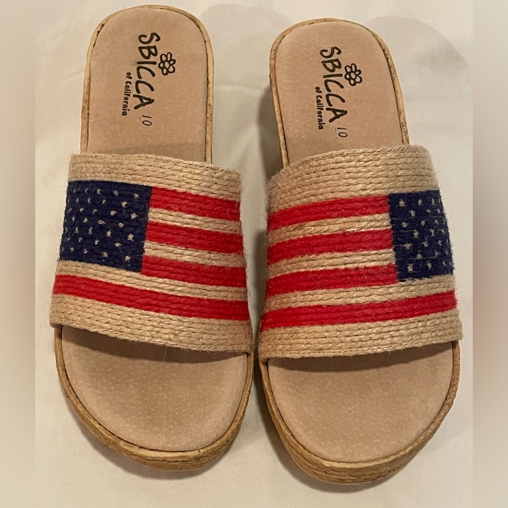 Sbicca Patriotic Flag Wedge Sandals